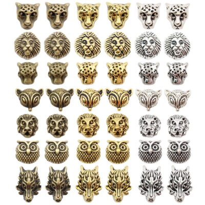 JIALEEY Animal Tibetan Loose Spacer Beads, Mixed Lion Fox Owl Leopard Spacer Beads Fit Eur