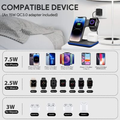 Wireless Charger 3 in 1 Charging Station for Apple: Wireless Phone Stand for iPhone 15/14/ - Image 3