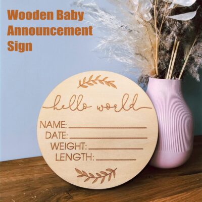 Wooden Baby Name Announcement Sign, Birth Announcement Sign, Hello World Newborn Sign for - Image 2