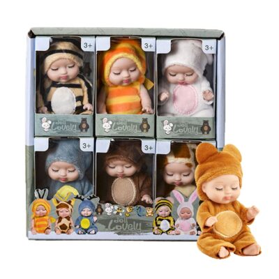 KOILLIEUS 4 Inch Mini Baby Dolls 6pcs Gift Set, Cute Small Baby Doll Toys with Animal Clot