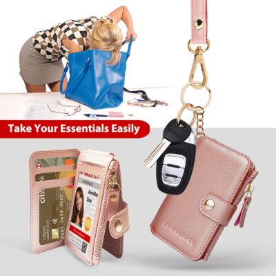 Card Holder,M-Plateau Womens Wallet PU Leather Keychain Wallet Wristlet With Zipper Coin P - Image 2