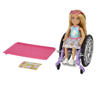 Barbie Chelsea Doll & Wheelchair with Moving Wheels, Ramp, Sticker Sheet & Accessories, Sm