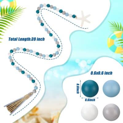 Janinka Seashell Wood Bead Garland 2 Pieces Farmhouse Beads Garland with Tassels Decorativ - Image 3