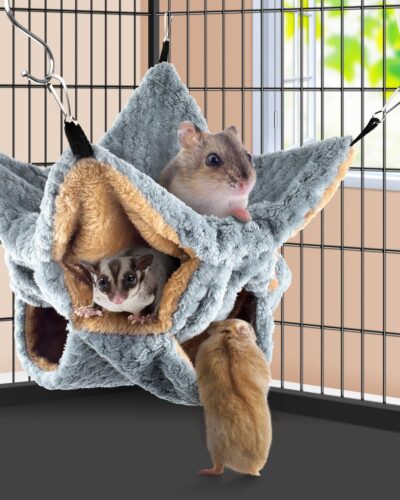 TINDTOP Small Animals Hammock, Ferret Sugar Glider Triple Bunk Bed Cage Warm Plush Hanging - Image 6