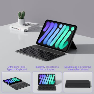 HOU Keyboard Case for iPad Mini 6 (8.3-inch), Ultra Slim Folio Type of Keyboard, Power Dis - Image 3