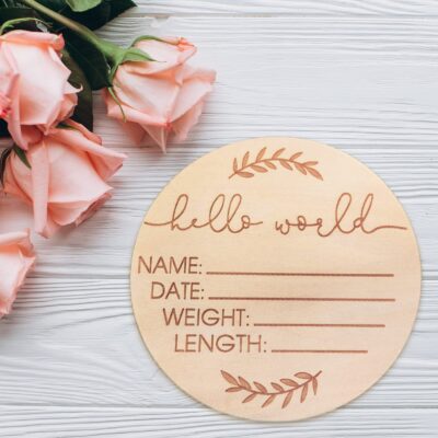 Wooden Baby Name Announcement Sign, Birth Announcement Sign, Hello World Newborn Sign for - Image 4