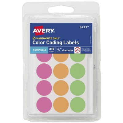 Avery Color-Coding Removable Labels, 3/4 Inch Round Labels, Assorted Neon Colors, Non-Prin