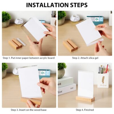 Maitys 10 Pack Acrylic Sign Holder 4 x 6.5 in Clear Double Sided Table Sign with Wooden Ba - Image 4