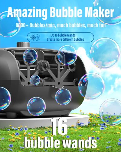 Bubble Machine - 16 Wands 8000+ Bubbles/min Bubble Machine for Kids and Toddlers - 14.2oz - Image 2