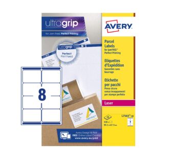 Avery L7165 Self Adhesive Parcel Shipping Labels, Laser Printers, 8 Labels Per A4 Sheet, 3