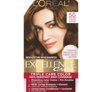 L’Oreal Paris Excellence Creme Permanent Triple Care Hair Color, 5G Medium Golden Brown, G