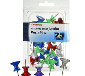 Officemate Jumbo Push Pins, Assorted Colors, 25 Pack (92613)