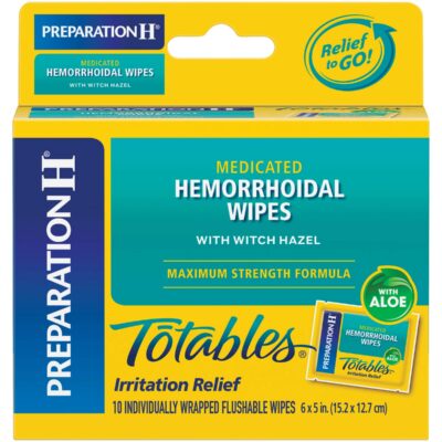 Preparation H Totables Hemorrhoid Flushable Wipes with Witch Hazel for Skin Irritation Rel