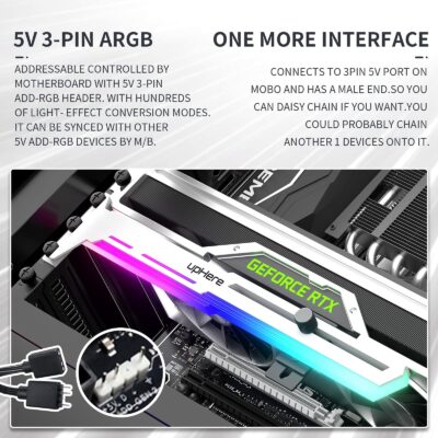 upHere 5V Addressable RGB White Graphics Card GPU Brace Support Video Card Sag Holder,Buil - Image 4