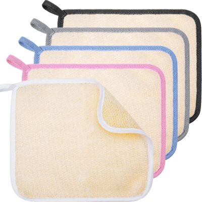 5 Pieces Exfoliating Face and Body Wash Cloths Towel Weave Bath Cloth Exfoliating Scrub Cl