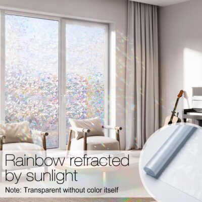 rabbitgoo Window Privacy Film, Rainbow Window Clings, 3D Decorative Window Vinyl, Stained - Image 2