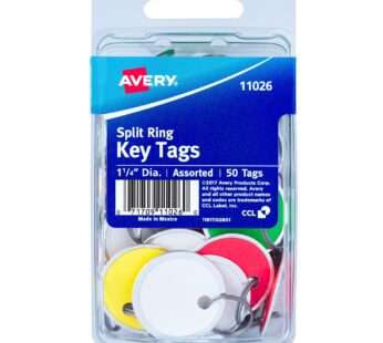 Avery Metal Rim Key Tags, 1.25″ Diameter Tag, Metal Split Ring, Assorted Colors, 50 Tags (