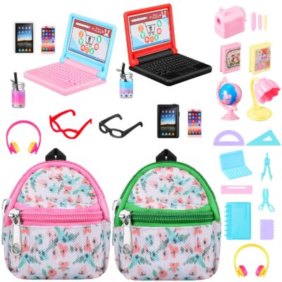 29 Pieces Dollhouse Accessories Mini Laptop Computer Tablet Phone Toy Miniature Glasses He