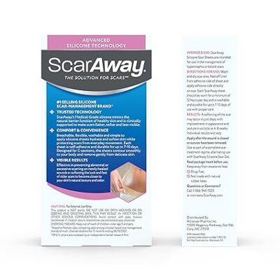 ScarAway Advanced Silicone Scar Sheets for C-Section, Reusable Sheets (1.5” x 7”) for Hypertrophic and Keloid Scars from C-Section & Other Surgeries, 4 Sheets - Image 7