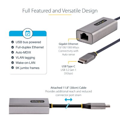 StarTech.com USB-C to Ethernet Adapter, USB 3.0 to Gigabit Ethernet Network Adapter - 10/1 - Image 4