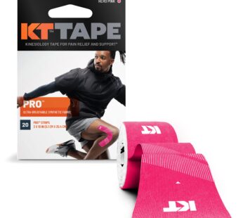 KT Tape, Pro Synthetic Kinesiology Athletic Tape, 20 Count, 10? Precut Strips, Hero Pink