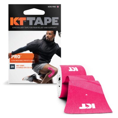 KT Tape, Pro Synthetic Kinesiology Athletic Tape, 20 Count, 10? Precut Strips, Hero Pink