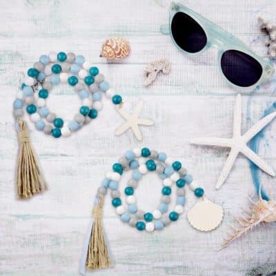 Janinka Seashell Wood Bead Garland 2 Pieces Farmhouse Beads Garland with Tassels Decorativ - Image 7
