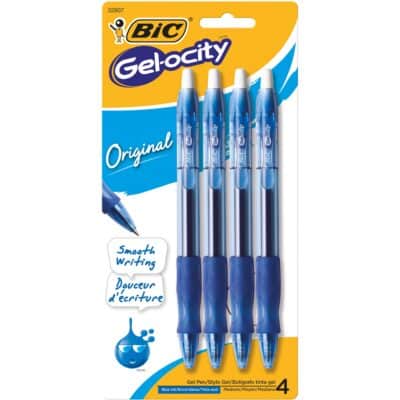 BIC Gelocity Original Blue Gel Pens, Medium Point (0.7mm), 4-Count Pack, Retractable Gel P
