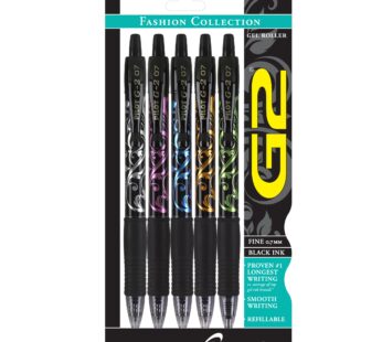 Pilot, G2 Premium Gel Roller Pens, Fine Point 0.7 mm, Fashion Collection, Black, Pack of 5