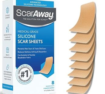 ScarAway Advanced Skincare Silicone Scar Sheets, Medical Grade Silicone Strips, No 1 Recommended Treatment for Surgical, Burn, Body, Acne, Hypertrophic & Keloid Scar Treatment, 8 Tan Reusable Sheets