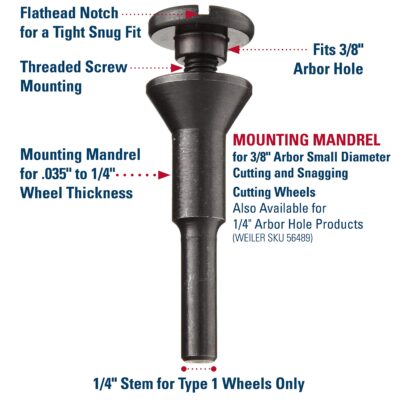 Weiler 56490 Mounting Mandrel For Cut-Off Wheels W/3/8" Arbor Hole, 1/4" Stem - Image 4