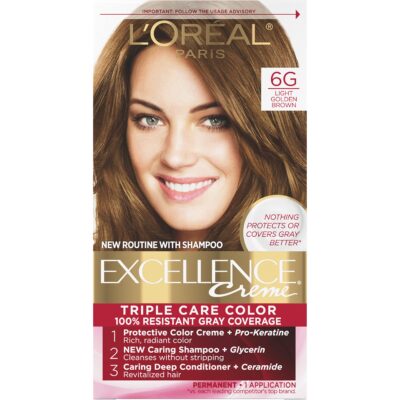 L'Oreal Paris Excellence Creme Permanent Triple Care Hair Color, 6G Light Golden Brown, Gr