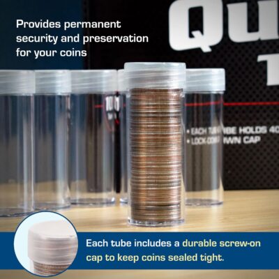 BCW Quarter Coin Storage Tubes - 10 ct | Archival Quality Plastic Coin Holders, Screw-On C - Image 4