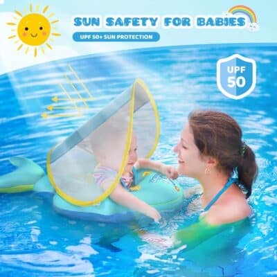 No Flip Over Baby Pool Float with Canopy UPF50+ Sun Protection, Inflatable Float with Spon - Image 4