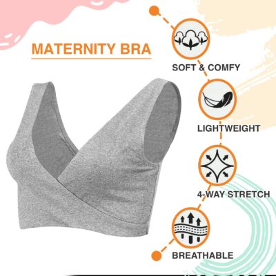 Lamaze womens Cotton Spandex Sleep for Nursing and Maternity Full Coverage Bra, Heather Gr - Image 4