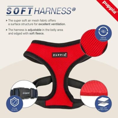 Puppia Soft Dog Harness No Choke Over-The-Head Triple Layered Breathable Mesh Adjustable C - Image 7