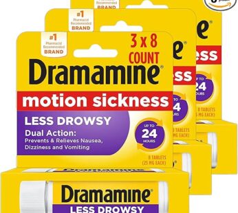 Dramamine All Day Less Drowsy, Motion Sickness Relief, 8 Count, 3 Pack