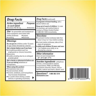 Dramamine Chewable Less Drowsy, Motion Sickness Relief, Raspberry Cream Flavor, 12 Count, 2 Pack - Image 2