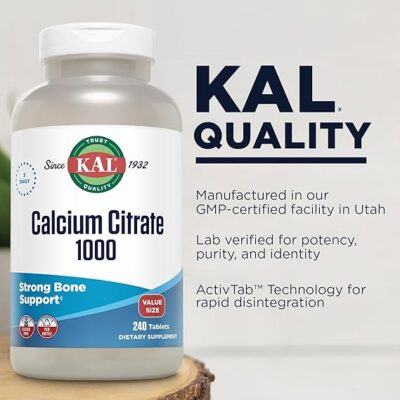 KAL Calcium Citrate 1000mg, High Potency Calcium Supplement for Bone Health, Strong Teeth, Nerve, Muscle and Heart Health Support, Gluten Free, 60 Day Money Back Guarantee - Image 4