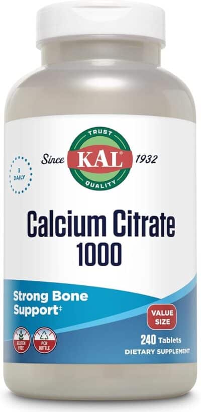 KAL Calcium Citrate 1000mg, High Potency Calcium Supplement for Bone Health, Strong Teeth, Nerve, Muscle and Heart Health Support, Gluten Free, 60 Day Money Back Guarantee