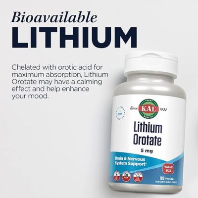 KAL Lithium Orotate 5mg, Low Dose Lithium Supplement for Brain, Nervous System and Mood Support, Chelated and Highly Bioavailable, Vegan, Non-GMO, Organic Rice Extract Blend, 180 Servings, 180 VegCaps - Image 5