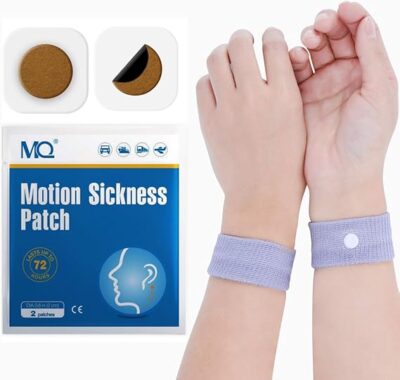 MQ 14 ct Motion Sickness Patches Non Drowsy Sea Sickness Patch for Cruise Travel Essentials, Waterproof Car Sick Patches behind Ear Fast Acting & Long Last 72H, 1 Pair of Wristbands as a Bonus - Image 5