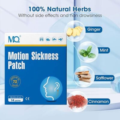 MQ 14 ct Motion Sickness Patches Non Drowsy Sea Sickness Patch for Cruise Travel Essentials, Waterproof Car Sick Patches behind Ear Fast Acting & Long Last 72H, 1 Pair of Wristbands as a Bonus - Image 3