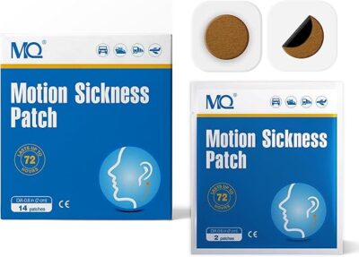 MQ 14ct Motion Sickness Patches Non Drowsy - Sea Sickness Patches for Cruise Travel Essentials, Waterproof Patch Behind Ear for Car Airplane Altitude Sickness, Long Last 72H