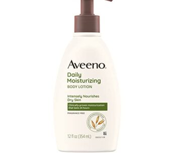 Aveeno Daily Moisturizing Body Lotion with Soothing Prebiotic Oat, Gentle Lotion Nourishes Dry Skin With Moisture, Paraben-, Dye- & Fragrance-Free, Non-Greasy & Non-Comedogenic, 12 fl. Oz