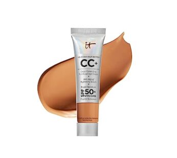 IT Cosmetics Your Skin But Better CC+ Cream Travel Size, Tan (W) – Color Correcting Cream, Full-Coverage Foundation, Hydrating Serum & SPF 50+ Sunscreen – Natural Finish – 0.406 fl oz