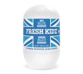 Fresh Kidz Roll On Deodorant for Kids and Teens – Baking Soda and Aluminum-free 24 Hour Protection for Sensitive Skin – Boys “Blue” 1.86 fl.oz.