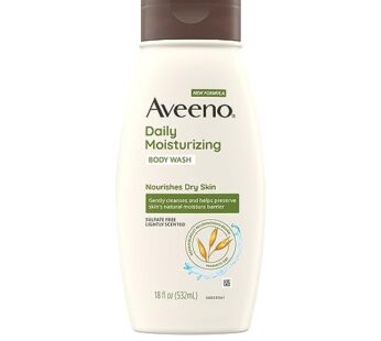 Aveeno Daily Moisturizing Body Wash for Dry & Sensitive Skin with Prebiotic Oat, Hydrating Oat Body Wash Nourishes Dry Skin & Gently Cleanses, Light Fragrance, Sulfate-Free, 18 fl. oz