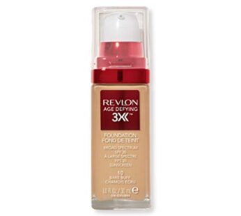 Revlon Liquid Foundation, Age Defying 3XFace Makeup, Anti-Aging and Firming Formula, SPF 30, Longwear Medium Buildable Coverage with Natural Finish, 010 Bare Buff, 1 Fl Oz