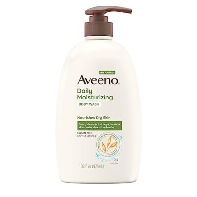 Aveeno Daily Moisturizing Body Wash, Body Wash for Dry Skin with Soothing Oat, Creamy Shower Cleanser, Gentle, Soap-Free and Dye-Free, Lightly Scented Body Wash, 33 FL OZ